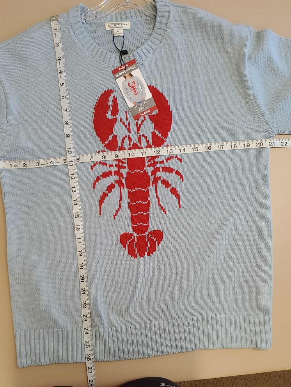 NWT Mighty Fine Light Blue Nautical Lobster Crewneck Sweater - Women Size XL - Picture 7 of 8